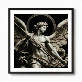 Arch Angel Porcelan Figure Monochrome Illustration Art Print