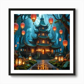 Chinese Lanterns In The Forest Art Print