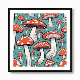 Seamless Pattern Of Mushrooms 3 Art Print