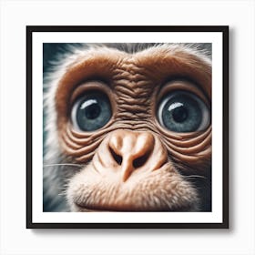 Front Facing Adorable Little Ape With Big Eyes, Dry Brush Watercolor Art, Soft, Wispy, Brush Strokes Art Print