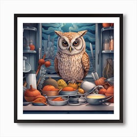 Owl In The Kitchen 1 Art Print