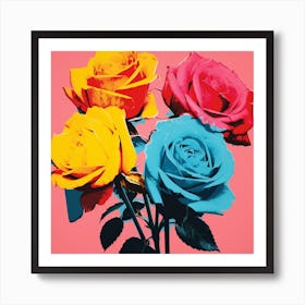 Andy Warhol Style Pop Art Flowers Rose 2 Square Art Print