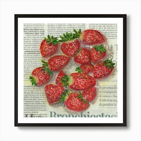 Strawberries On Italian Newspaper Red Moody Summer Garden Fruit Dining Room Restaurant Bar Decor from original Oil Painting Art Print