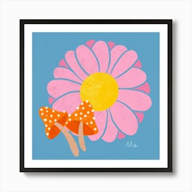 Daisy & Mushrooms Art Print