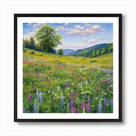 Wildflowers, Landscape Of A Meadow With Wildflowers In Bloom art print 1 Art Print