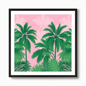 Pink And Green Palm Trees Art Print