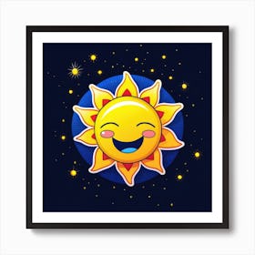 Lovely smiling sun on a blue gradient background 19 Art Print