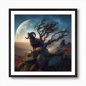 Ram In The Moonlight 1 Art Print