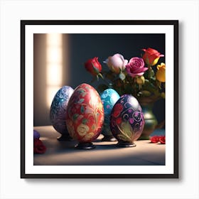 Patterned Eggs and Miniature Roses Art Print