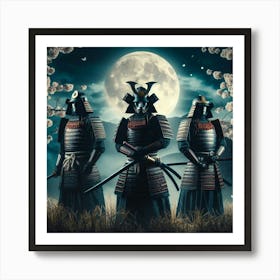 Samurai Warriors At Night Art Print