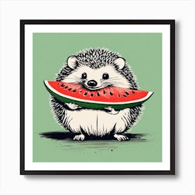 Hedgehog Eating Watermelon Art Print