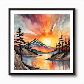 Sunset Over Lake Art Print