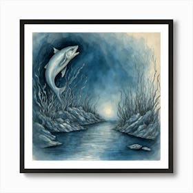 Salmon Leaps From The Water Art Print