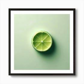 Lime Slice On Green Background Art Print