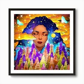 Afro-American Woman In The Forest Art Print