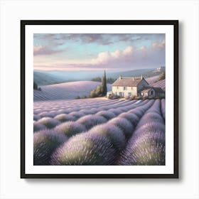 Countryside Lavender Field Sunset Vintage AI Art Print