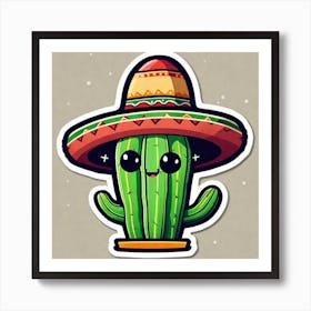 Mexico Cactus With Mexican Hat Sticker 2d Cute Fantasy Dreamy Vector Illustration 2d Flat Cen (29) Art Print