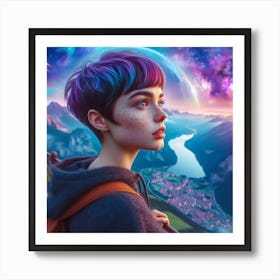 Girl In Space Art Print