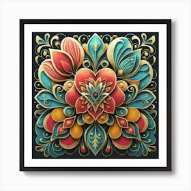 Abstract art of exotic flowers with vibrant abstract hearts in their designs, hearts, 9 Art Print