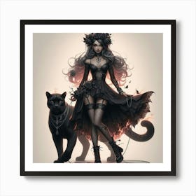 Gothic Girl With Black Cat 1 Art Print
