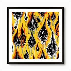 Flames On A Yellow Background Art Print