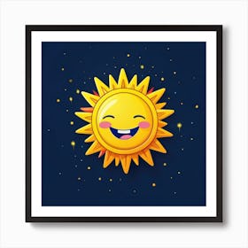 Lovely smiling sun on a blue gradient background 4 Art Print