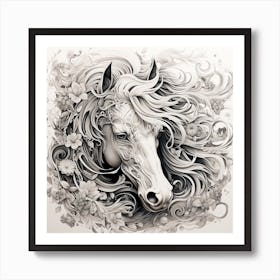 Horse Head With Flowers Art Print