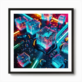 Neon Ice Cubes Art Print