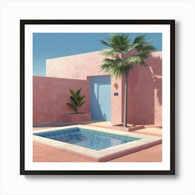 Pink House With A Pool Art Print