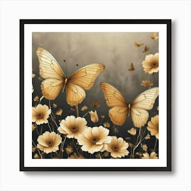 Golden Butterflies 27 Art Print