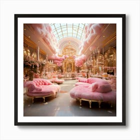 Firefly Pink, Fluffy, Cloudy, Mall, Pink Halls, Gold Accents, Cloud Shaped, Benches, Heart Shaped, D (2) Art Print