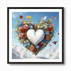 Heart With Flowers, Stunning Rendering of Painting Art Print