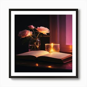 Candle And Roses Art Print