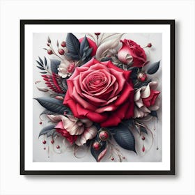 Aesthetic style, Large red rose flower Art Print