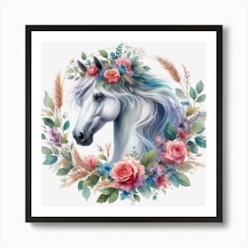 Horse With Flowers Art Print