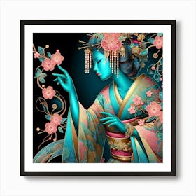 Japan Traditional Geisha Illustration By Ad 135 Art Print