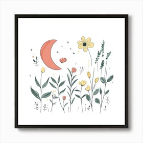 Cute Line Art Wildflowers Art Print