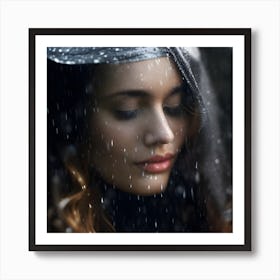 Portrait Of A Woman In The Rain Art Print