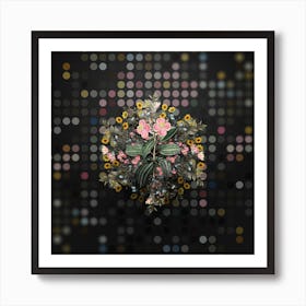 Vintage Starry Osbeckia Floral Wreath on Dot Bokeh Pattern n.0333 Art Print