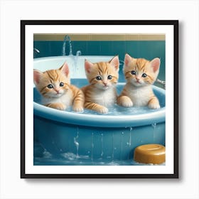 Three Kittens In The Bath Art Print