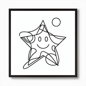 A Star and a Face: A Cheerful and Geometric Line Art Art Print