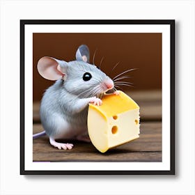 Surrealism Art Print | Mouse Holds Cheese Cube Art Print