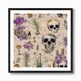 Skulls And Flowers Art Print