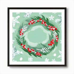 Christmas Wreath Wall Art Green Background Botanical Style #4 Art Print