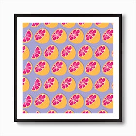 Grapefruit Pattern On Pastel Purple Square Art Print