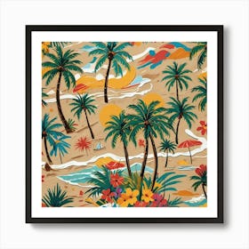 Tropical Beach With Palm Trees Art Print