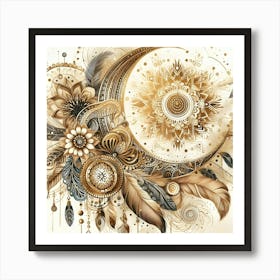 Moon And Feathers Art Print