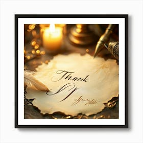 Calligraphic Thank You Note Elegant Looping Script Scribed On Aged Parchment Wax Seal Embossed 2 1 Art Print