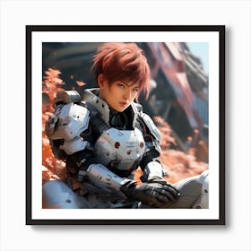 3d Dslr Photography A Man Sitting On The Battlefield Ground, Cyberpunk Art, By Krenz Cushart, Wears A Suit Of Power Armor, Closeup Character Portrait, Strong Detailed Digital Art, Artgerm And Lois Van Baarle, (1) Art Print