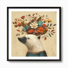 Polar Bear With Flowers Art Print